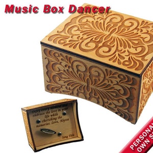 Windup Music Box, &quot;Music Box Dancer&quot; by Frank Mills, Laser Engraved Birch Wood