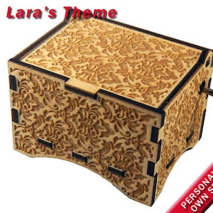 Damask Music Box, &quot;Lara&#39;s Theme&quot;, Laser Engraved Wood Hand Crank Music Box