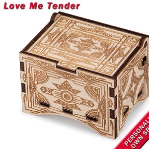 Vintage Music Box, &quot;Love Me Tender&quot;, Laser Engraved Wood Hand Crank Music Box