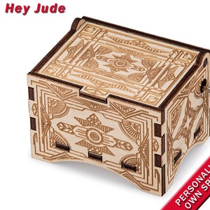 Vintage Music Box, &quot;Hey Jude&quot;, Laser Engraved Wood Hand Crank Music Box