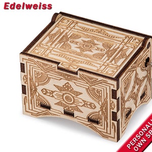 Vintage Music Box, &quot;Edelweiss&quot;, Laser Engraved Wood Hand Crank Music Box
