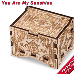 Vintage Music Box, &quot;You Are My Sunshine&quot;, Laser Engraved Wood Hand Crank Music Box