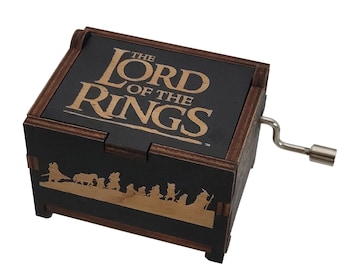Lord of the Rings Black Mini Music Box, Plays "The Breaking of the Fellowship" by Howard Shore, Personalizable Hand Crank