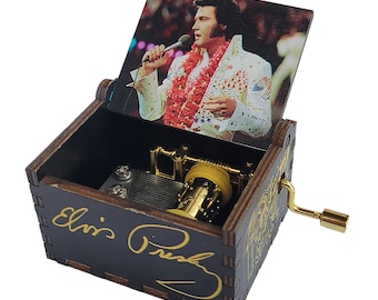 Elvis Presley Black & Gold Theme Mini Music Box with "Can't Help Falling In Love" Hand Crank