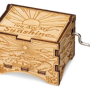 Artistic Music Box, &quot;You Are My Sunshine&quot;, Laser Engraved Wood Hand Crank Music Box