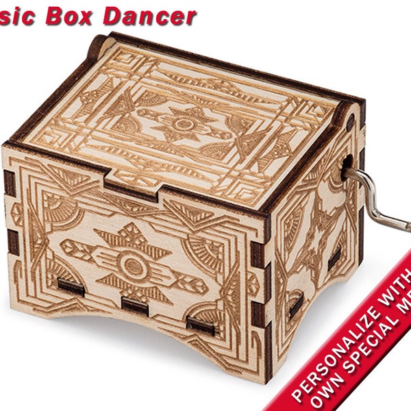 Vintage Music Box, "Music Box Dancer", Laser Engraved Wood Hand Crank Music Box