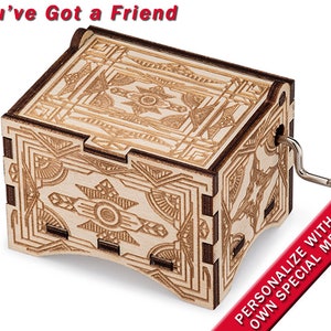 Vintage Music Box, You've Got A Friend by Carole King, Laser Engraved Wood Hand Crank Music Box afbeelding 1