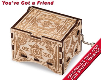 Vintage Music Box, "You've Got A Friend" by Carole King, Laser Engraved Wood Hand Crank Music Box