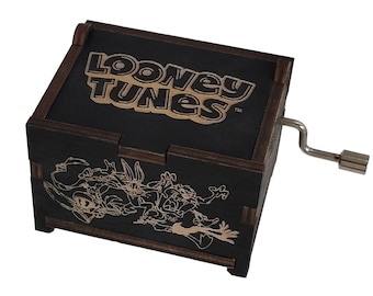 Looney Tunes Black Mini Music Box, Plays "Merrilly We Roll Along", Personalizable Hand Crank