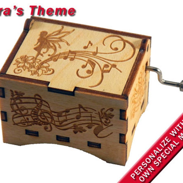 Fairy Music Box, "Lara's Theme", Laser Engraved Wood Hand Crank Music Box