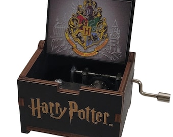 Harry Potter Hogwarts Black Mini Music Box, Featuring Music of Hedwig's Theme, Personalizable Hand Crank