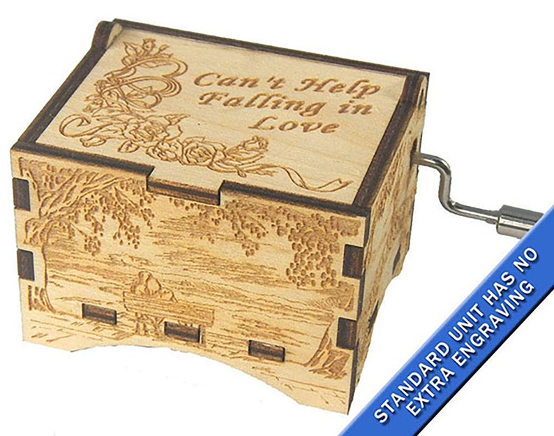 Artistic Music Box, Can't Help Falling In Love, Laser Engraved Wood Hand Crank Music Box image 3