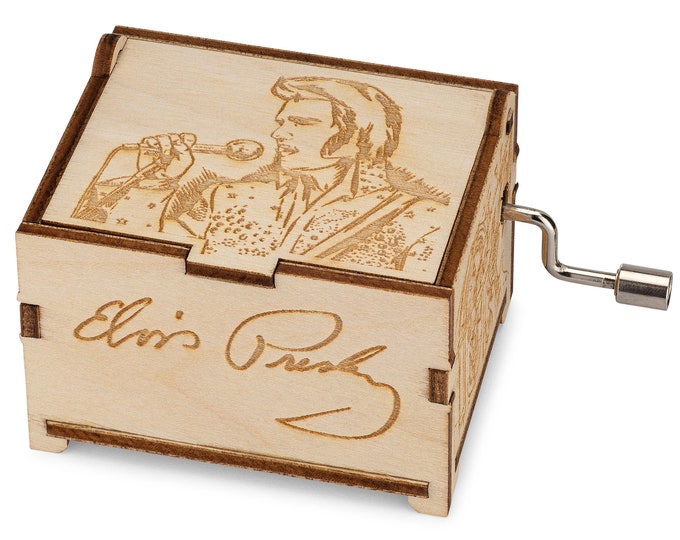 Elvis Presley Mini Music Box, "Love Me Tender", Laser Engraved Hand Crank