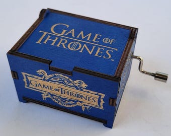 Game of Thrones Blue Mini Music Box with "Main Theme" song, Personalizable Hand Crank