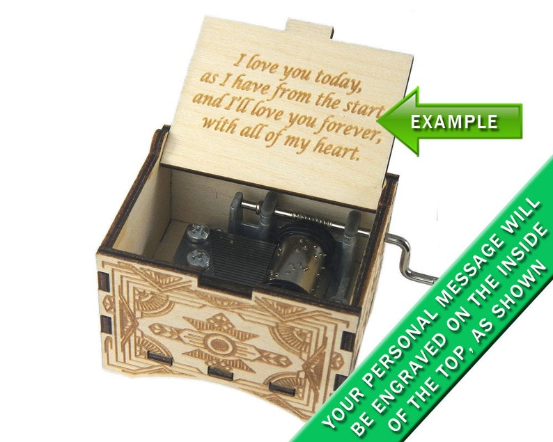 Vintage Music Box, You've Got A Friend by Carole King, Laser Engraved Wood Hand Crank Music Box afbeelding 3