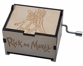 Rick and Morty Mini Music Box, Plays "Don't Look Back", Personalizable Hand Crank