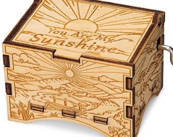 Artistic Music Box, "You Are My Sunshine", Laser Engraved Wood Hand Crank Music Box