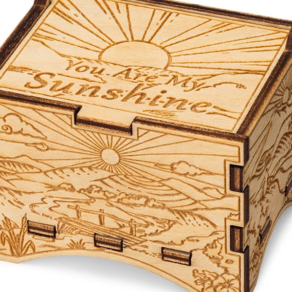 Artistic Music Box, "You Are My Sunshine", Laser Engraved Wood Hand Crank Music Box