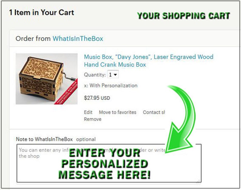 May include: A wooden music box with a laser engraved design. The music box is hand-cranked and has a personalized message option. The text on the image reads "Music Box, "Davy Jones", Laser Engraved Wood Hand Crank Music Box".