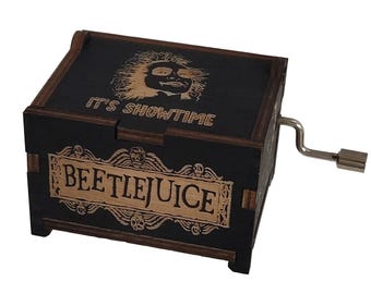 Beetlejuice Black Mini Music Box, Plays "Funeral March of a Marionette", Personalizable Hand Crank