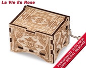 Vintage Music Box, quot La Vie En Rose quot , Laser Engraved Wood Hand Crank Music Box