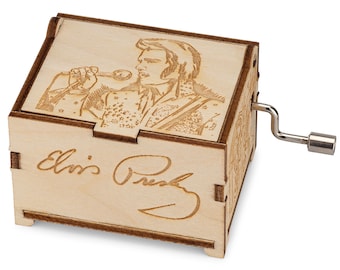 Elvis Presley Mini Music Box, "Can't Help Falling In Love", Laser Engraved Hand Crank
