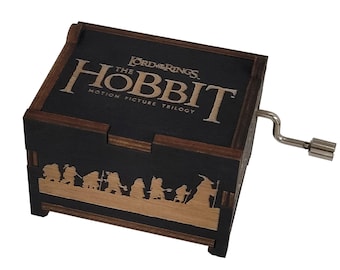 The Hobbit Black Mini Music Box, Plays "Concerning Hobbits", Personalizable Hand Crank