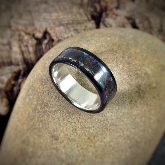 Anillo De Bodas De Plata Personalizado Concha De Abulón De 8 Anillo De Bodas De Plata Personalizado Concha De Abulón De 8