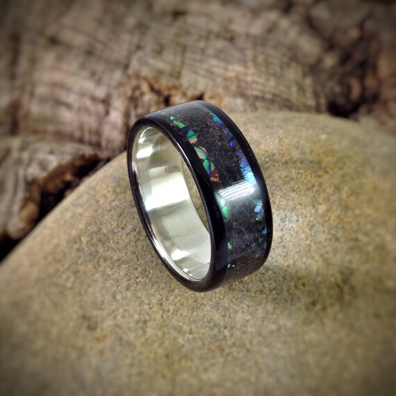 Anillo De Bodas De Plata Personalizado Concha De Abulón De 8 Anillo De Bodas De Plata Personalizado Concha De Abulón De 8
