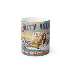 Jaws Inspired Amity Island Color Morphing Mug, 11oz/  Jaws fans/ Jaws gifts/ Movie gifts