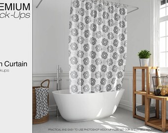 Bath Curtain | Shower Curtain Mockup | Photoshop Shower Curtain Mockup | Bath Curtain Mockup | Curtain | Custom Bath Curtain