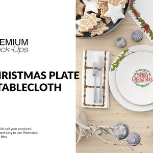 Christmas Plates and Tablecloth Set | Christmas Dish and Tablecloth Mockup | Photoshop Plates and Tablecloth | Plates and Tablecloth |
