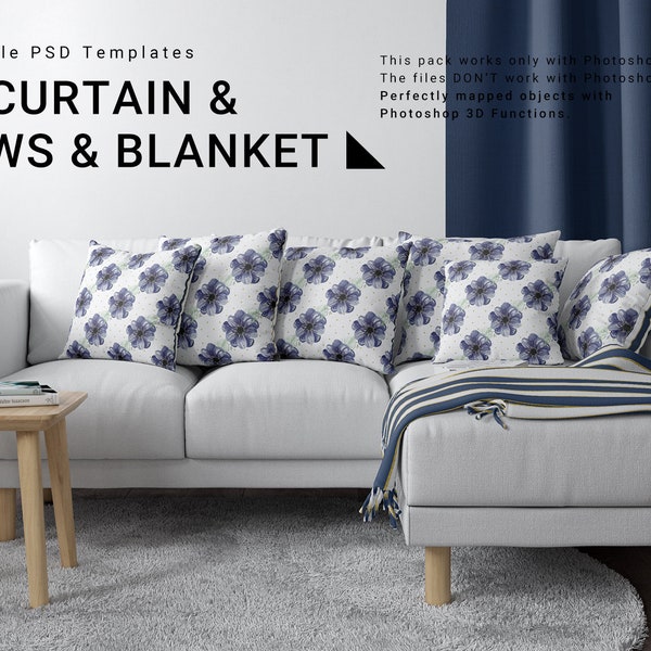 Sofa Fabrics Mockup | Pillows Template | Cushions | Sofa, Pillows and Curtains Textile | Curtains Mockups | Sofa Template | Custom Sofa