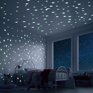 100pcs Glow In The Dark Stars, Fluorescent Wall & Ceiling Star Stickers,  Make Bedrooms Twinkle Like The Night Sky, Bedroom Decorations, Home Decor