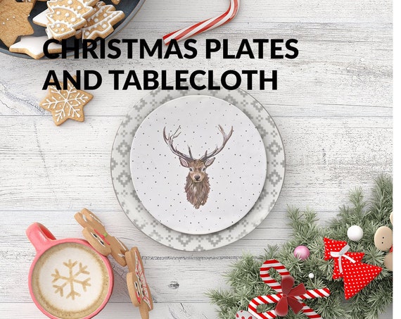 Christmas Plates And Tablecloth Set Christmas Dish And