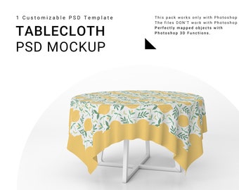 Tablecloth 3D Mockup | Table Cover | Kitchen Table | Dining room Textile Mockup | Kitchen Textile Mockup | Kitchen Tablecloth