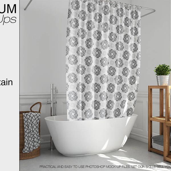 Bath Curtain | Shower Curtain Mockup | Photoshop Shower Curtain Mockup | Bath Curtain Mockup | Curtain | Custom Bath Curtain