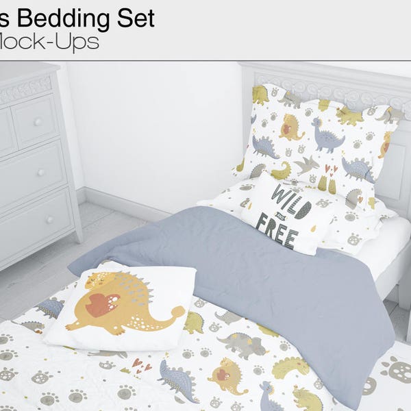 Kids Bed & Bedding Mockup Set | Photoshop Kids Bedding Mockups | Custom Kids Bedding Set | Children Beddings | Bedding