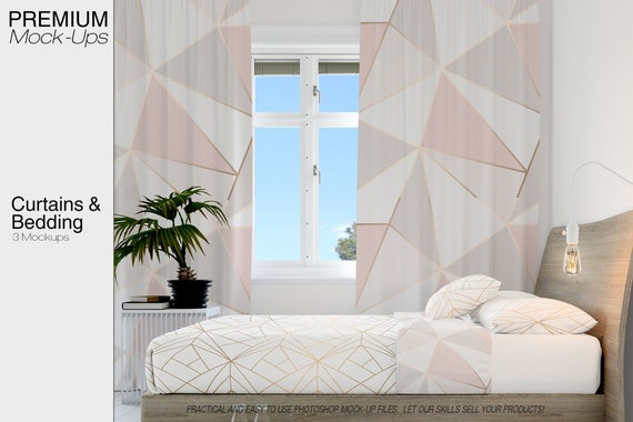 Curtains Mockup Set Bedding And Curtains Mockups Photoshop Etsy