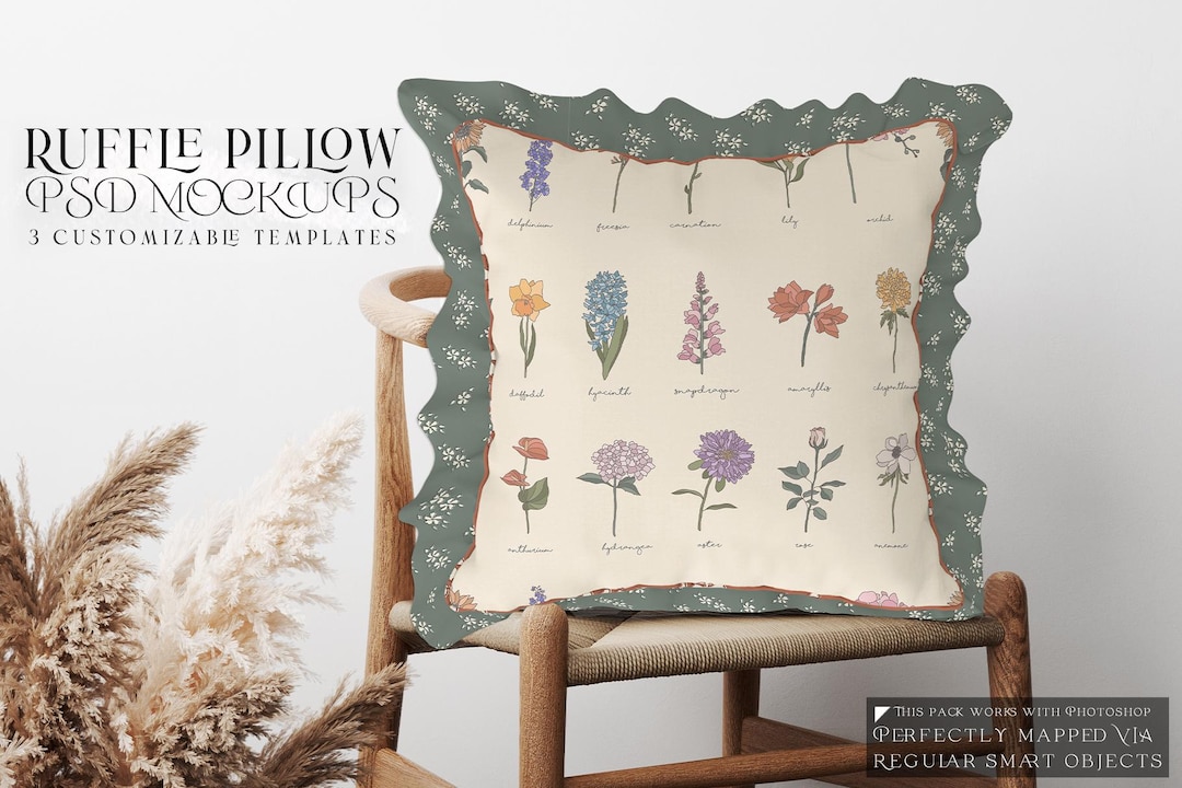 Outlay Template Ruffle Ruffle Pillow Mockup | Photoshop Ruffle Pillows | Ruffle Cushions ...