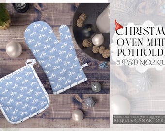 Christmas Oven Mitt & Potholder Mockup | Photopea, Photoshop (PSD)