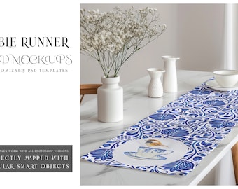 Table Runner Mockup | Table Runner Template | Digital Table Textile | Photoshop Table Runner |  Kitchen Table Runner Mockup