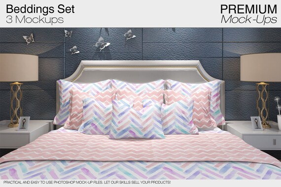 Bedding Mockups Set Bedding And Curtains Mockups Photoshop Etsy