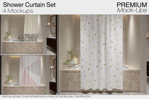 Bath Curtain Shower Curtain Mockup Photoshop Shower Etsy