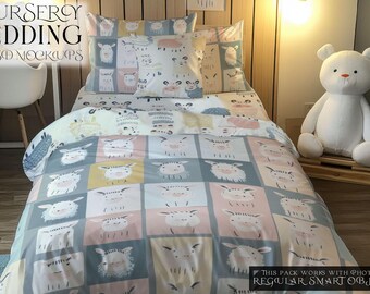Toddler's Bedding Mockup |Photoshop Toddler Bedding Template | Custom Toddler Bedding | Children Beddings | Digital Nursery Bedding