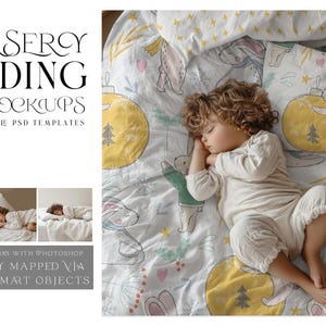 May include: A white crib bedding set with a whimsical woodland animal print featuring bunnies, trees, and stars. The bedding includes a fitted sheet, a flat sheet, and a pillowcase. The set is designed for a standard crib.