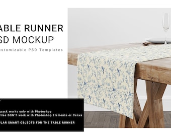 Table Runner Mockup | Table Runner Template | Table Textile | Photoshop Table Runner | Runner Mockup | Custom Runner | Kitchen Runner Mockup