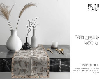 Table Runner Mockup | Table Runner Template | Digital Table Textile | Photoshop Table Runner |  Kitchen Table Runner Mockup