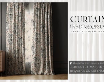 Digital Curtain Mockups | Curtains Mockup | Photoshop Curtains Mockup | Linen Drapes | Curtains Mockup | Custom Curtains | Curtains Template