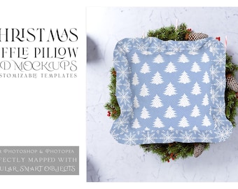 Christmas Ruffle Pillow Mockup | Photoshop Christmas  Ruffle Pillow Mockup | Digital Ruffle Pillow | Christmas Pillow Template